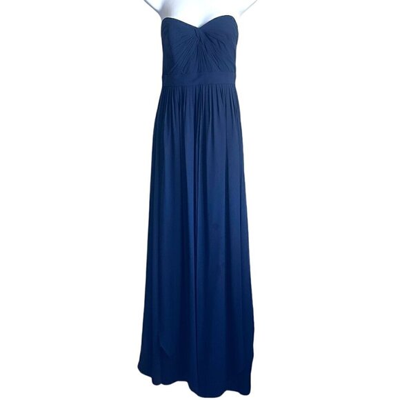 Jenny Yoo Aidan Chiffon Navy Blue Gown Formal Evening Dress - Size 8 - Picture 3 of 10